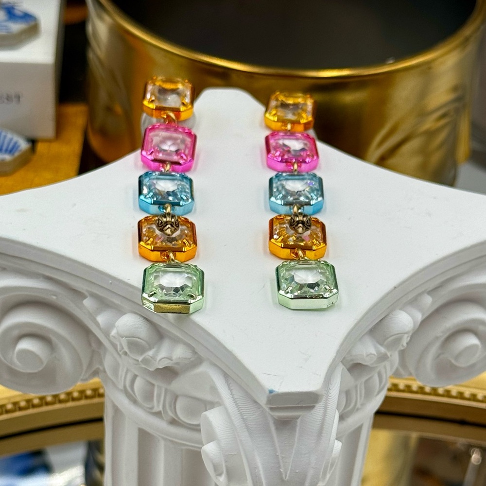 🆕 KURT GEIGER LONDON 🧿 NWOT Eagle Head Multicolor Crystal Linear Drop Earring - Picture 12 of 16